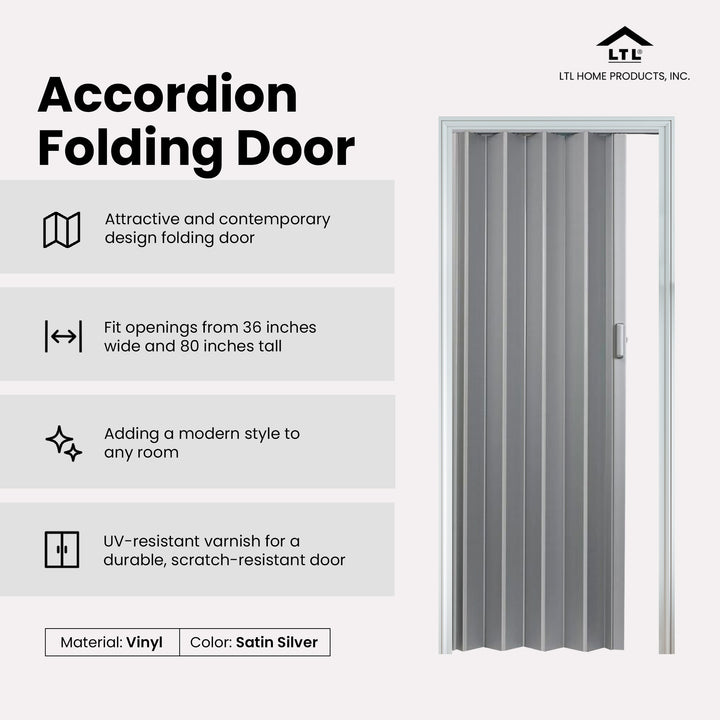 LTL Home Products Spectrum Elite Accordion Folding Door, 36x80 In, Satin Silver