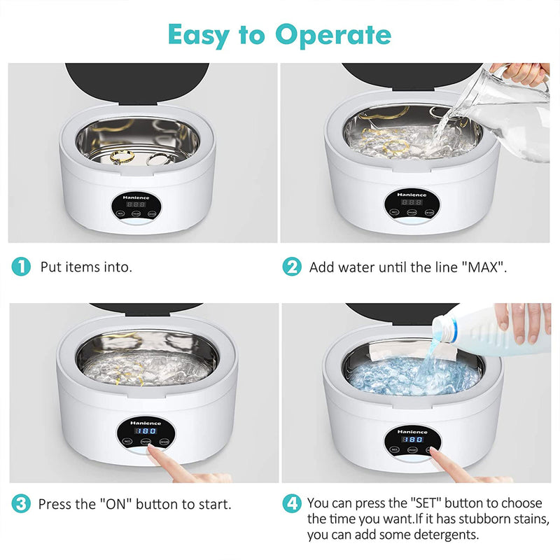 Ultrasonic 600 MI Portable Professional Jewelry Cleaner with 5 Timers (Open Box)