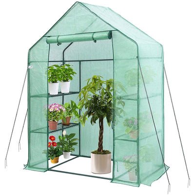 Hanience Walk-in Outdoor/Indoor Covered Plant Greenhouse w/ 4 Shelves (Open Box) - VMInnovations