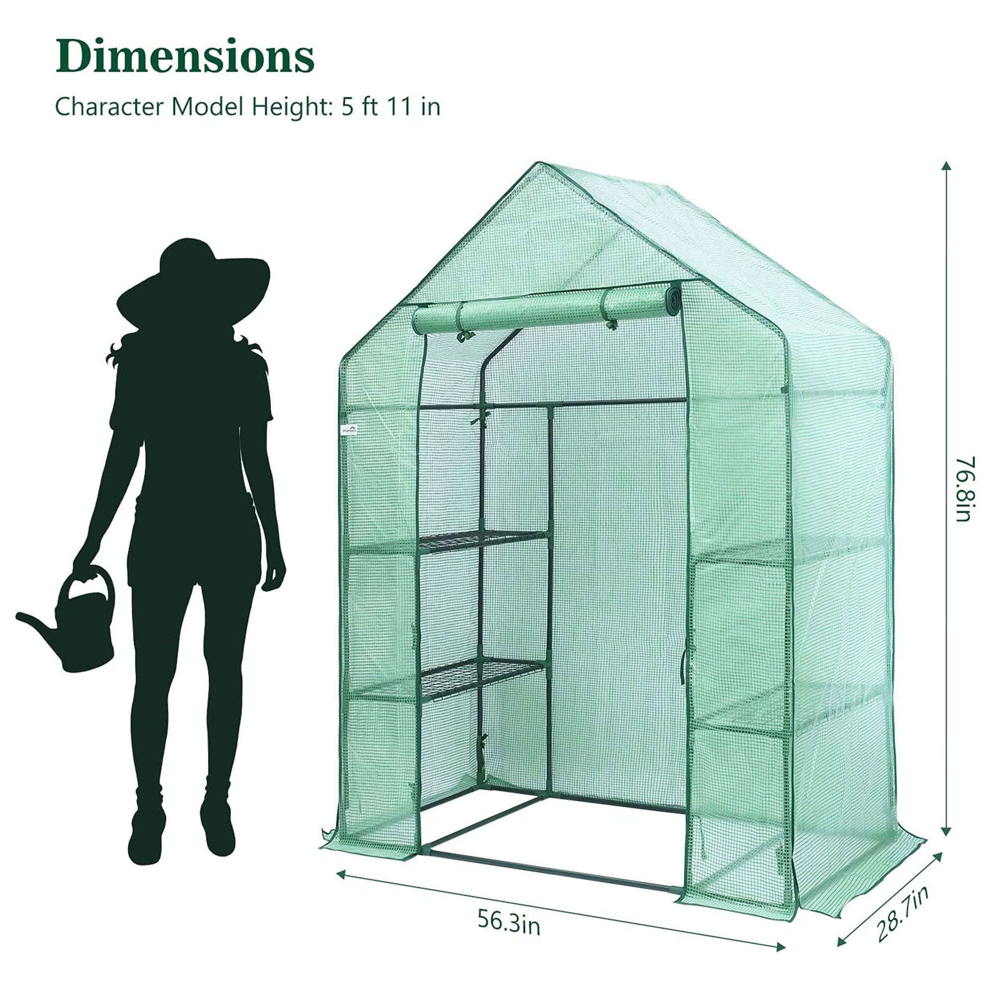 Hanience Walk-in Outdoor/Indoor Covered Plant Greenhouse w/ 4 Shelves (Open Box) - VMInnovations