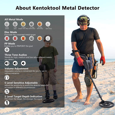 KentokTool Metal Detector with 3 Operating Modes, Waterproof Coil, & LCD Display
