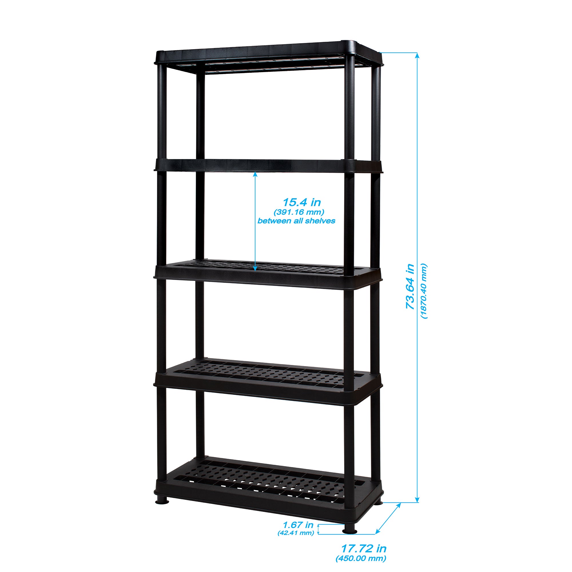 Greenmade Plastic 5 Tier Utility Rack and Shelving for Garages or Sheds, Black