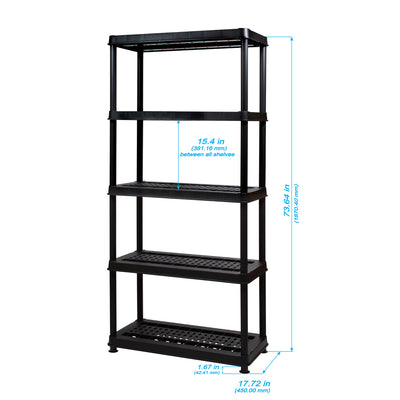 Greenmade Plastic 5 Tier Utility Rack and Shelving for Garages or Sheds, Black