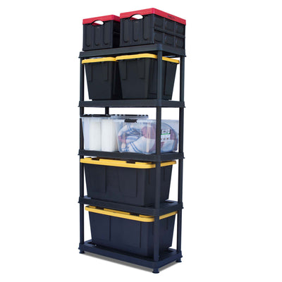 Greenmade Plastic 5 Tier Utility Rack and Shelving for Garages or Sheds, Black