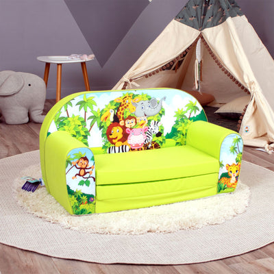 Delsit Toddler Couch 2 in 1 Flip Open Kid Sized Foam Sofa Lounger, Zoo Pals - VMInnovations