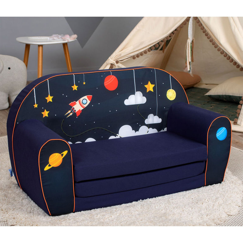 Delsit Toddler Couch 2 in 1 Flip Open Kid Size Foam Sofa Lounger, Space Explorer