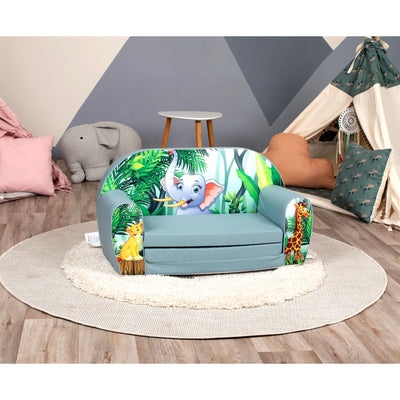 Delsit Toddler Couch 2 in 1 Flip Open Kid Sized Foam Sofa Lounger, Elephant - VMInnovations