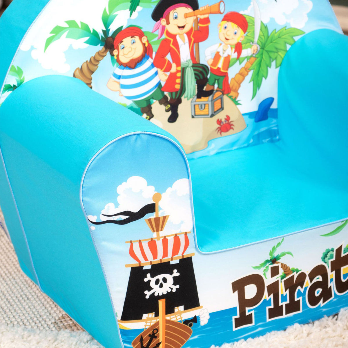 Delsit Toddler Lightweight Kid Sized Foam Lounge Reading Chair, Pirate Island - VMInnovations