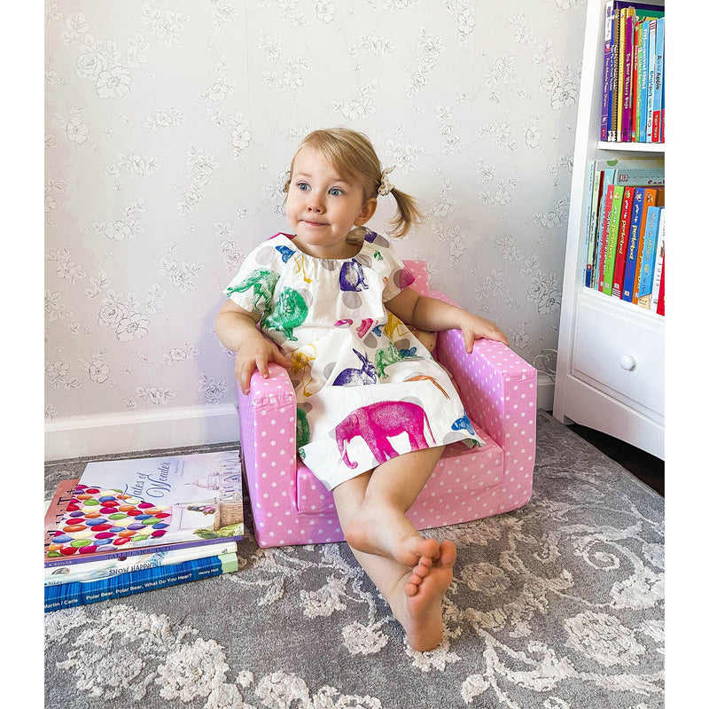 Delsit Toddler 2 in 1 Flip Open Kid Sized Foam Lounge Chair, Pink Polka Dot