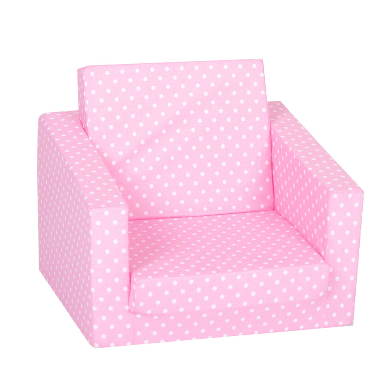 Delsit Toddler 2 in 1 Flip Open Kid Sized Foam Lounge Chair, Pink Polka Dot