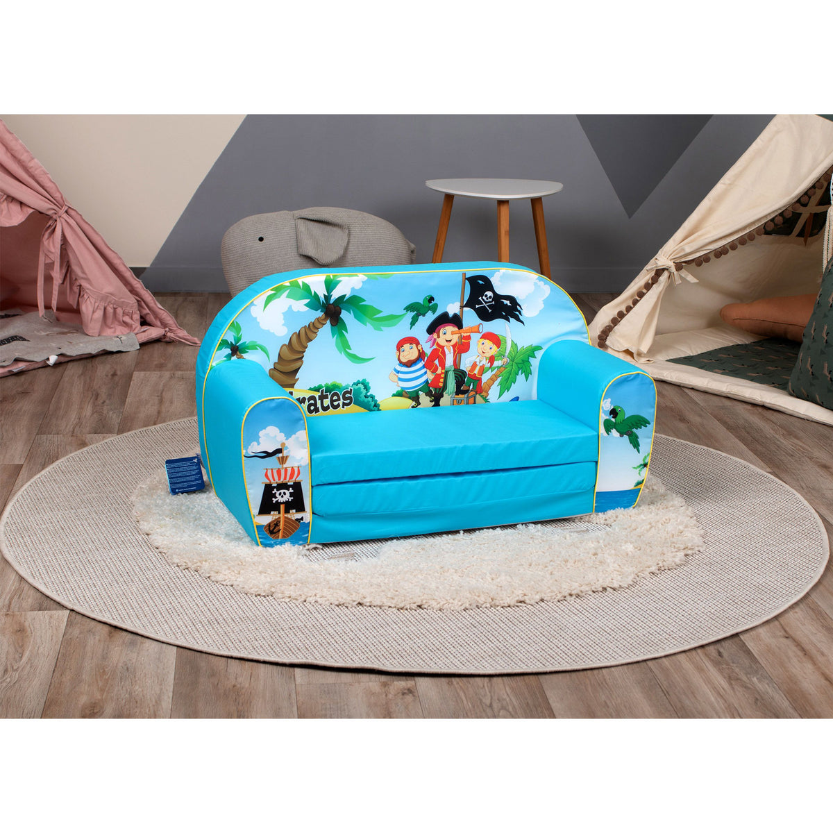 Delsit Toddler Couch 2 in 1 Flip Open Kid Sized Foam Sofa Lounger, Pirate Island