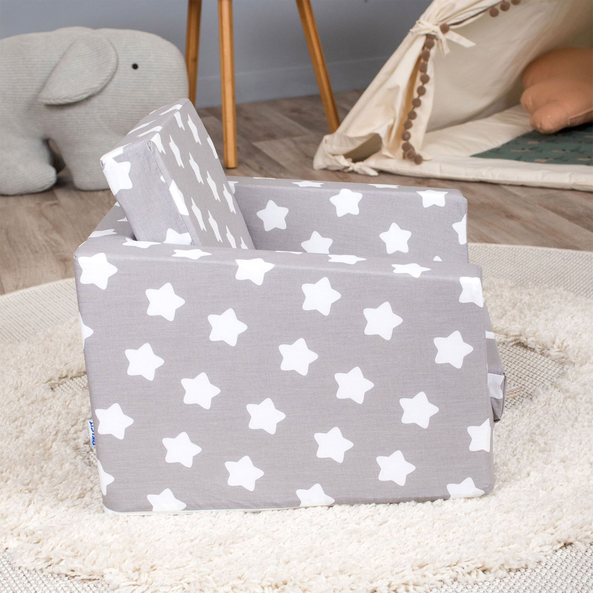 Delsit Toddler 2 in 1 Flip Open Kid Sized Foam Lounge Chair, Stars (Open Box)