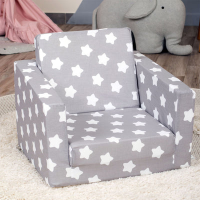 Delsit Toddler 2 in 1 Flip Open Kid Sized Foam Lounge Chair, Grey & White Stars
