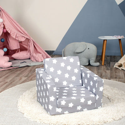 Delsit Toddler 2 in 1 Flip Open Kid Sized Lounge Chair, Grey & White Stars(Used)