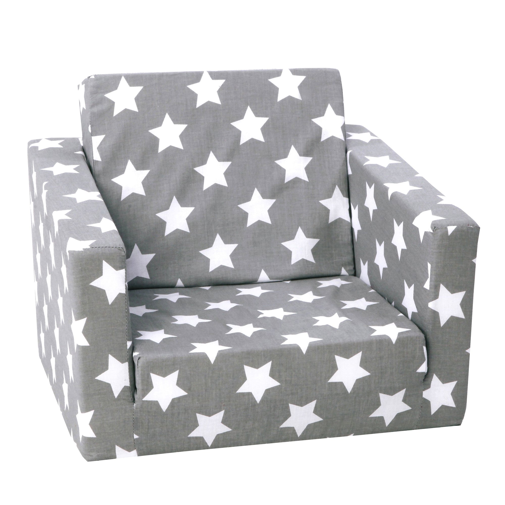 Delsit Toddler 2 in 1 Flip Open Kid Sized Lounge Chair, Grey & White Stars(Used)