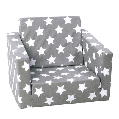Delsit Toddler 2 in 1 Flip Open Kid Sized Lounge Chair, Grey & White Stars(Used)