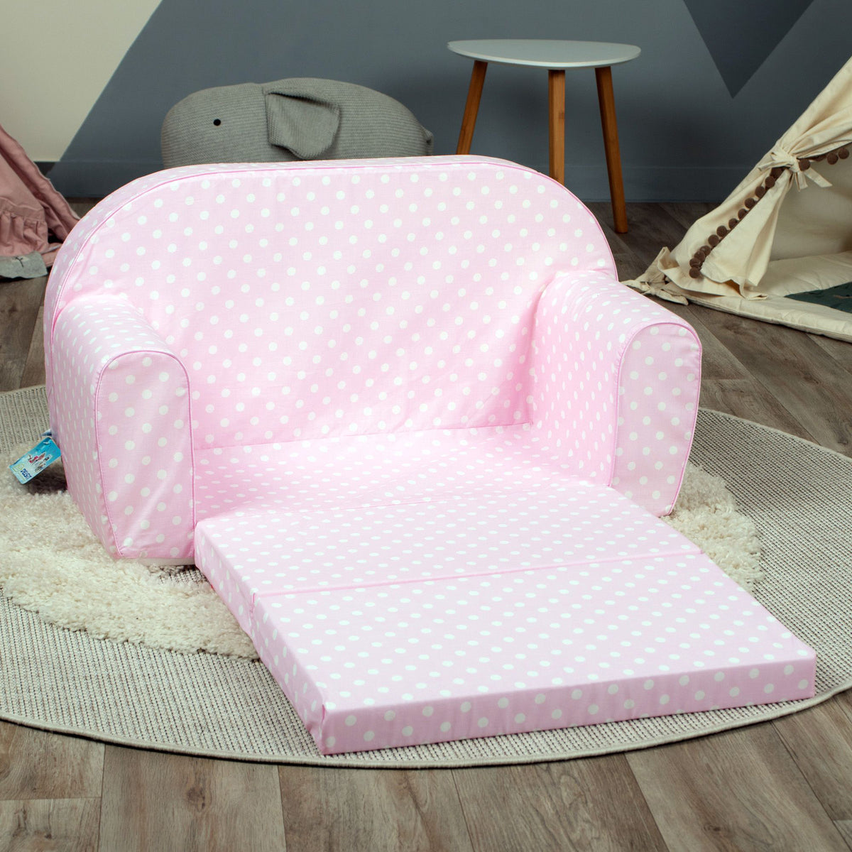 Delsit Toddler Couch 2 in 1 Flip Open Kid Size Foam Sofa Lounger, Pink Polka Dot - VMInnovations