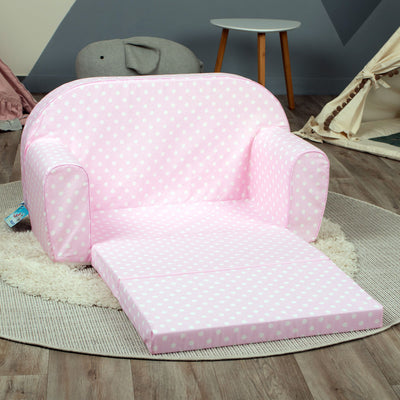 Delsit Toddler Couch 2 in 1 Flip Open Kid Size Foam Sofa Lounger, Pink Polka Dot - VMInnovations