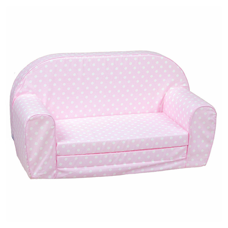 Delsit Toddler Couch 2 in 1 Flip Open Kid Size Foam Sofa Lounger, Pink Polka Dot