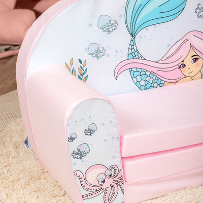 Delsit Toddler Couch 2 in 1 Flip Open Kid Sized Foam Sofa Lounger, Pink Mermaid - VMInnovations