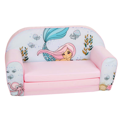 Delsit Toddler Couch 2 in 1 Flip Open Kid Sized Foam Sofa Lounger, Pink Mermaid - VMInnovations