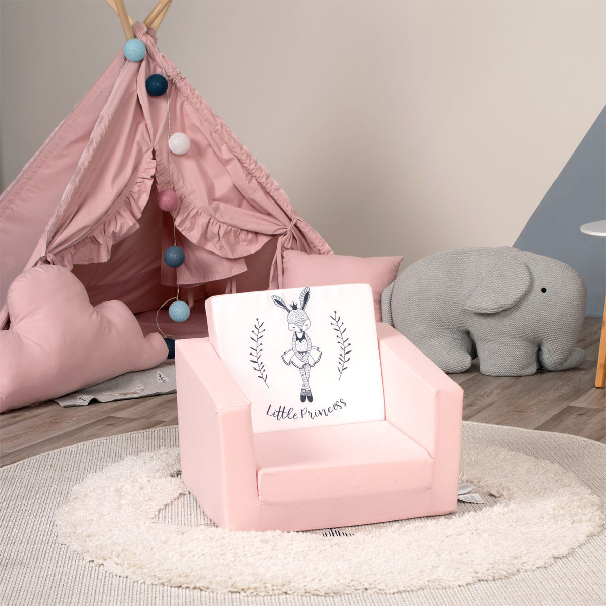 Delsit Toddler 2 in 1 Flip Open Kid Size Foam Lounge Chair, Ballerina Bunny - VMInnovations