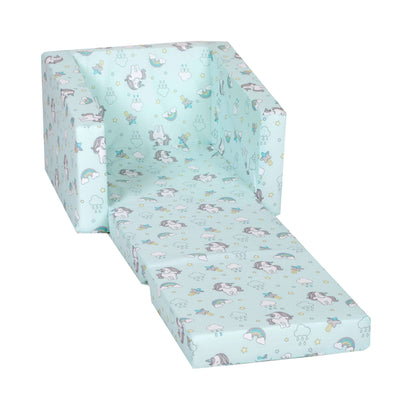 Delsit Toddler 2 in 1 Flip Open Kid Sized Foam Lounge Chair, Unicorns & Rainbows - VMInnovations
