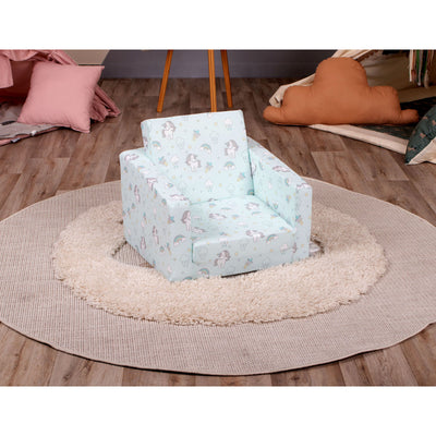 Delsit Toddler 2 in 1 Flip Open Kid Sized Foam Lounge Chair, Unicorns & Rainbows - VMInnovations
