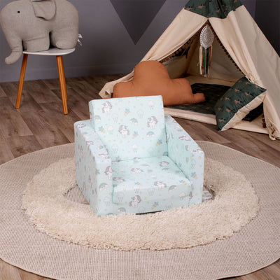 Delsit Toddler 2 in 1 Flip Open Kid Sized Foam Lounge Chair, Unicorns & Rainbows - VMInnovations