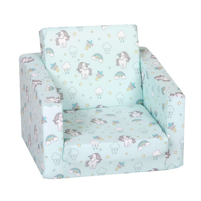 Delsit Toddler 2 in 1 Flip Open Kid Sized Foam Lounge Chair, Unicorns & Rainbows