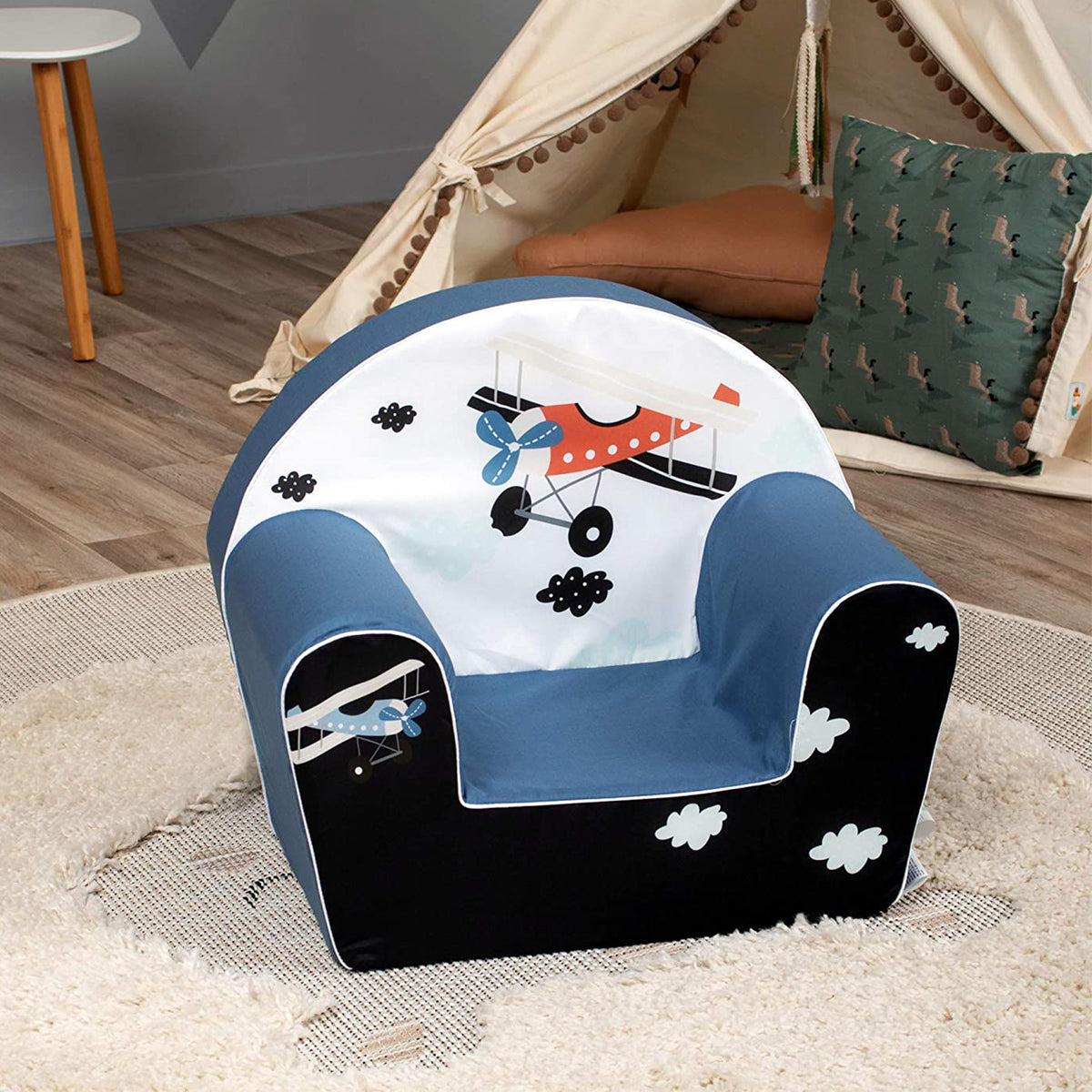 Delsit Toddler Lightweight Kid Sized Foam Lounge Reading Chair, Midnight Plane - VMInnovations