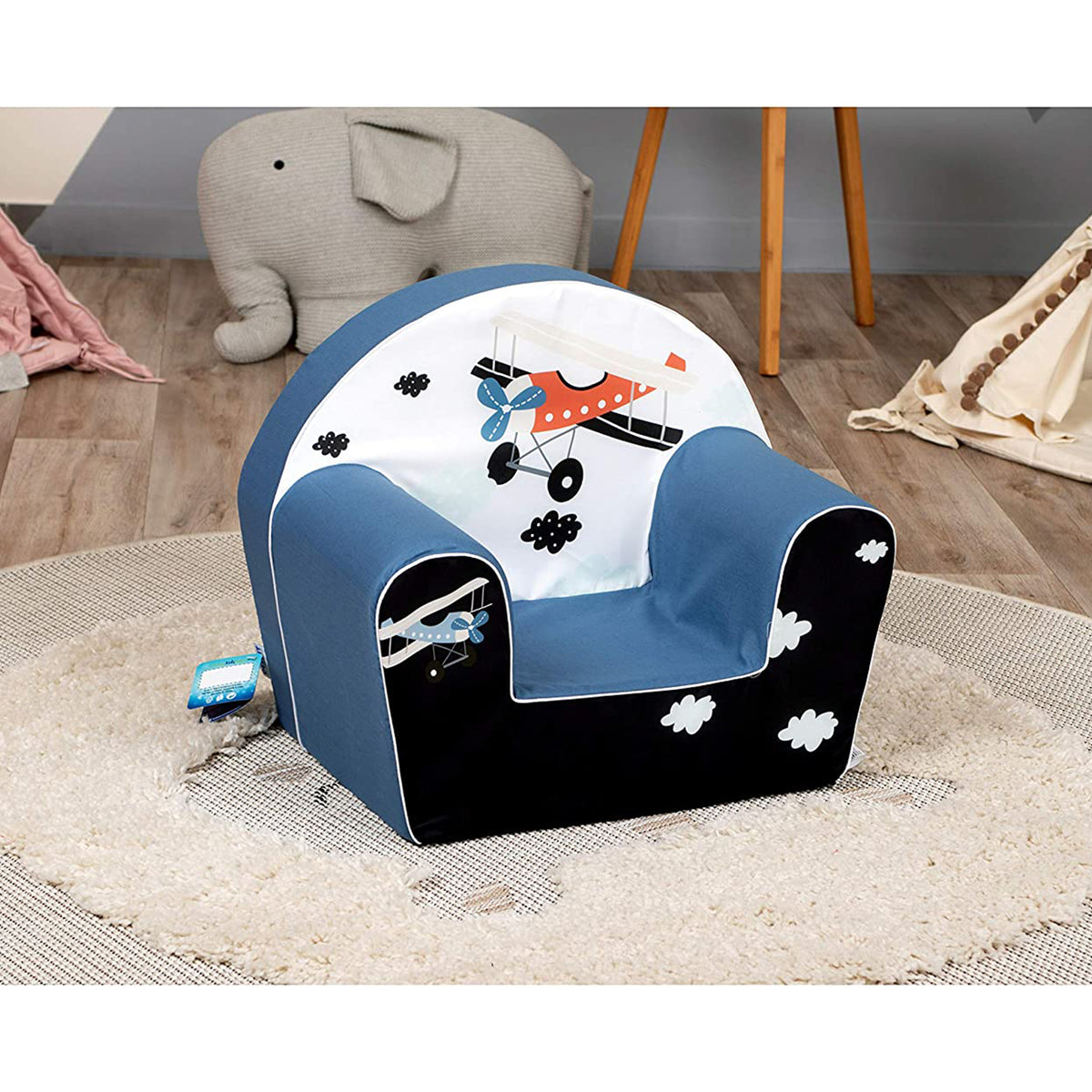 Delsit Toddler Lightweight Kid Sized Foam Lounge Reading Chair, Midnight Plane - VMInnovations