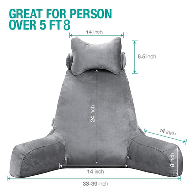 Vekkia Large Reading and Bed Rest Pillow with Back and Arm Support, Bright Gray (Refurbished)