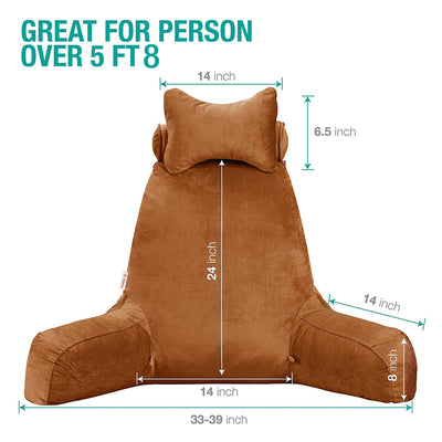 Extra Large Reading and Bed Rest Pillow with Back and Arm Support, Brown (Used)