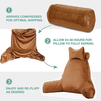 Extra Large Reading and Bed Rest Pillow with Back and Arm Support, Brown (Used)