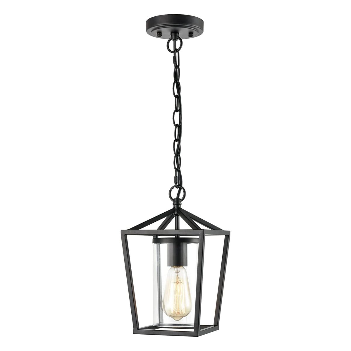 JEENKAE Modern Farmhouse Hanging Kitchen Lantern Lamp with Chain, Black (3 Pack)