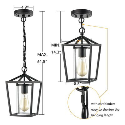 JEENKAE Modern Hanging Lantern Lamp with Chain for Kitchens, Black (Used)