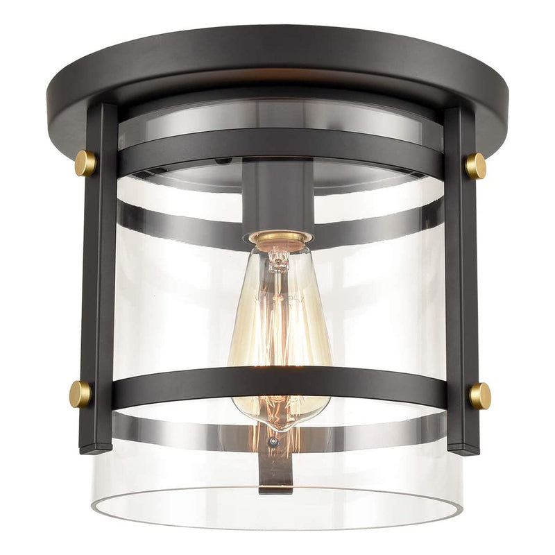 HYDELITE Industrial Flush Mount LED Ceiling Light Fixture w/ Glass, Black (3 Pk)