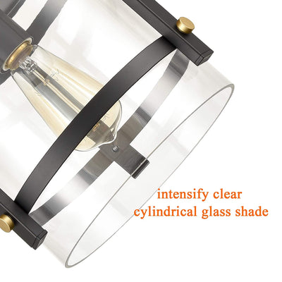 HYDELITE Industrial Modern Flush Mount LED Ceiling Light Fixture w/ Glass, Black