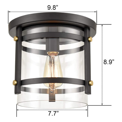 HYDELITE Industrial Flush Mount LED Ceiling Light Fixture w/ Glass, Black (2 Pk)
