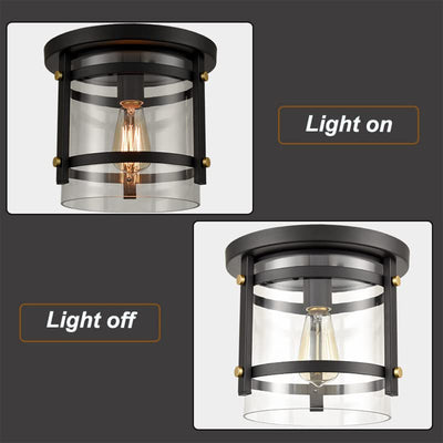 HYDELITE Industrial Modern Flush Mount LED Ceiling Light Fixture w/ Glass, Black