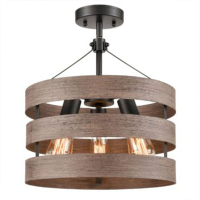 HOLKIRT Modern Farmhouse Metal Drum Hanging Kitchen Pendant, Wood Grain (2 Pack) - VMInnovations