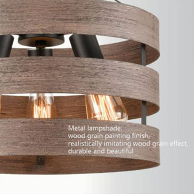 HOLKIRT Modern Farmhouse Metal Drum Hanging Kitchen Pendant, Wood Grain (2 Pack) - VMInnovations