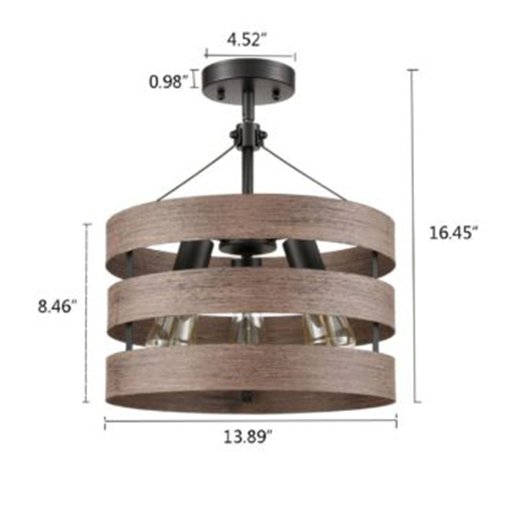HOLKIRT Modern Farmhouse Metal Drum Hanging Kitchen Pendant, Wood Grain (2 Pack) - VMInnovations