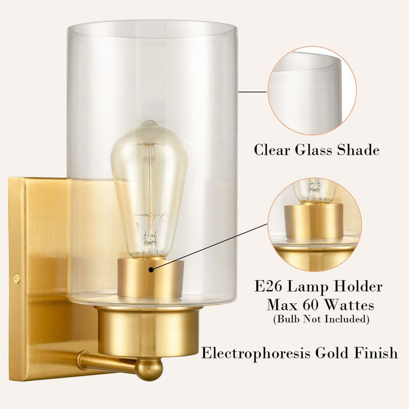 SAMTEEN Mid Century Modern Glass Wall Mount Sconce Light Fixture, Brass (3 Pack)