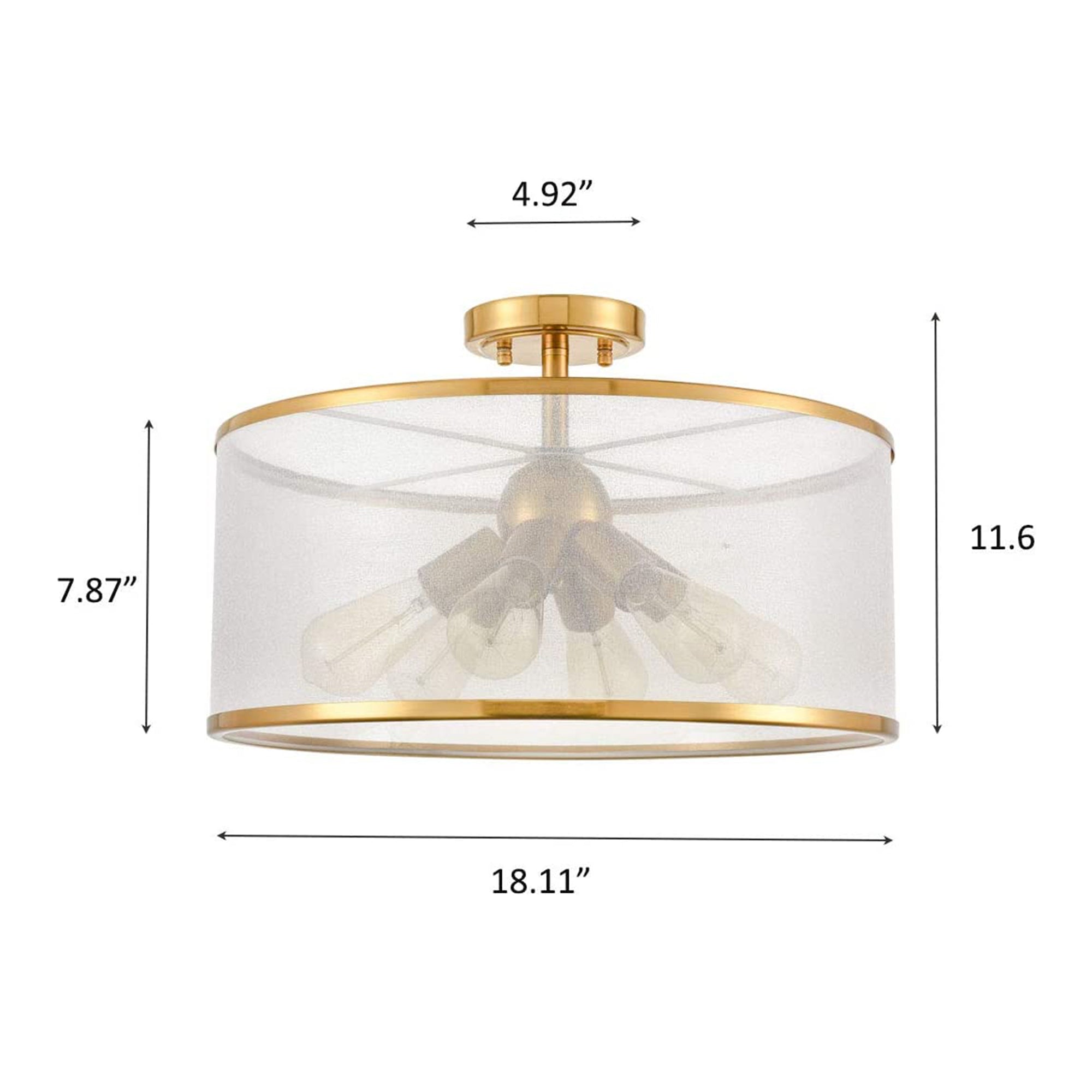 HYDELITE Modern Drum Organza Semi Flush Mount Ceiling Light Chandelier(Open Box) - VMInnovations