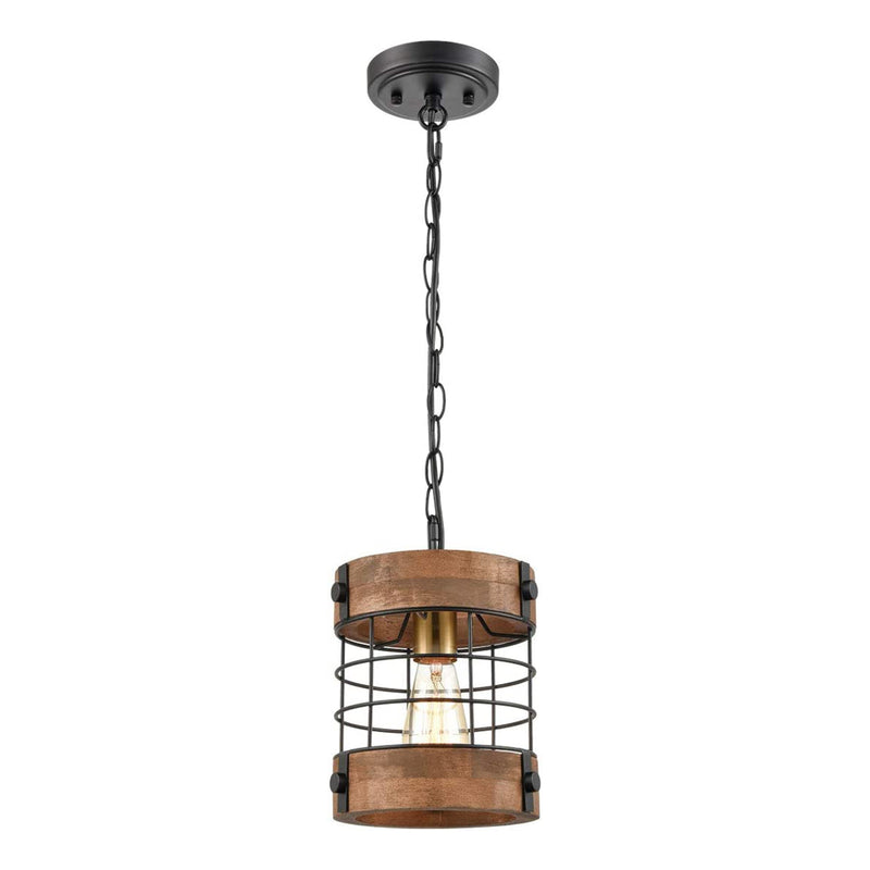 DIRYZON Metal Wood Wire Cage Hanging Ceiling Lamp, Distressed Brown (3 Pack)