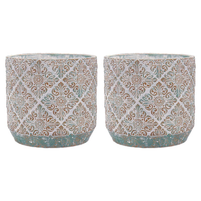 Inspirella 7.1 Inch Ceramic Round Colorful Plant Pots w/ Drainage Holes (2 Pack)