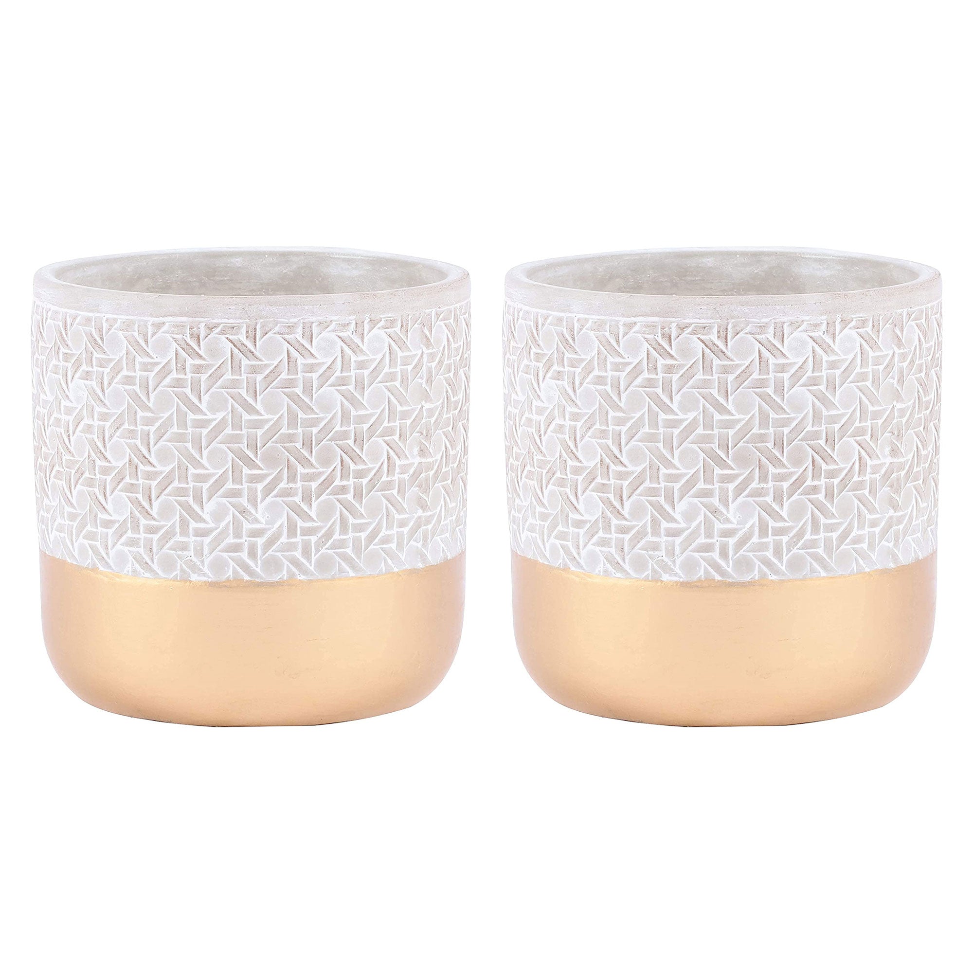 Inspirella 5.3 In Ceramic Round Geometric Plant Pots w/ Drainage Holes (2 Pack)