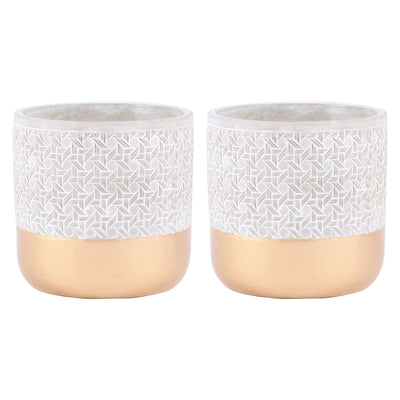 Inspirella 5.3 In Ceramic Round Geometric Plant Pots w/ Drainage Holes (2 Pack)